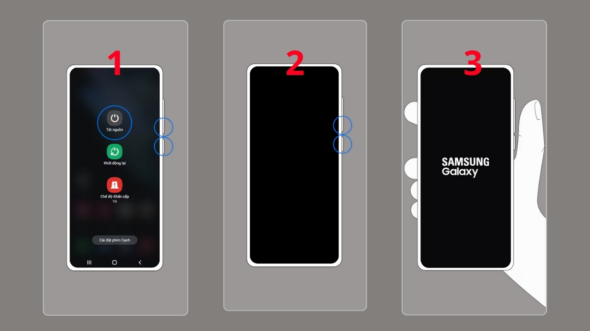 Hướng dẫn nhấn phím để Tắt nguồn rồi khởi động lại Samsung khi bị treo, cách khắc phục lỗi máy ảnh trên samsung.