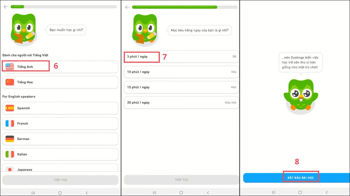 Chọn mục tiêu học tập khi thực hiện cách tạo hồ sơ trên duolingo.