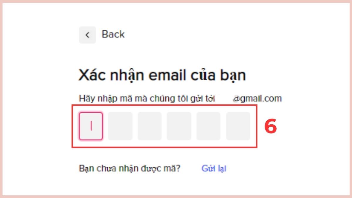 Nhập mã OTP vào ô trống để xác minh khi thực hiện cách tạo tài khoản quảng cáo tiktok.