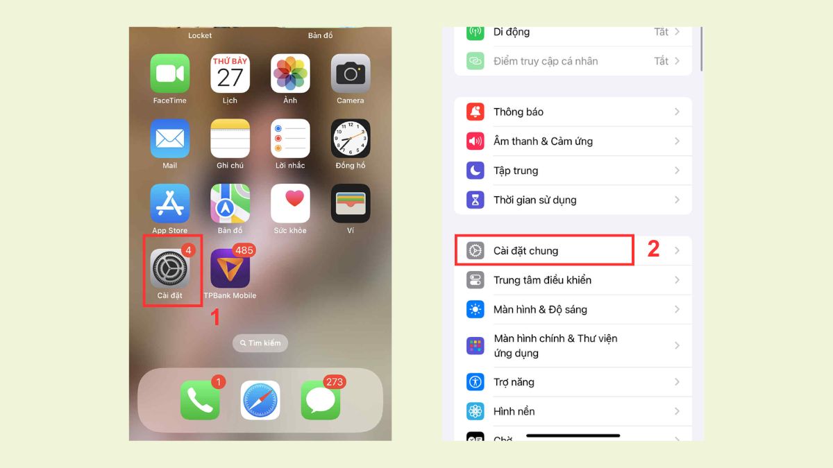 Hướng dẫn cách tải chplay cho iphone: Mở Cài đặt và chọn Cài đặt chung để bắt đầu quá trình cài đặt.