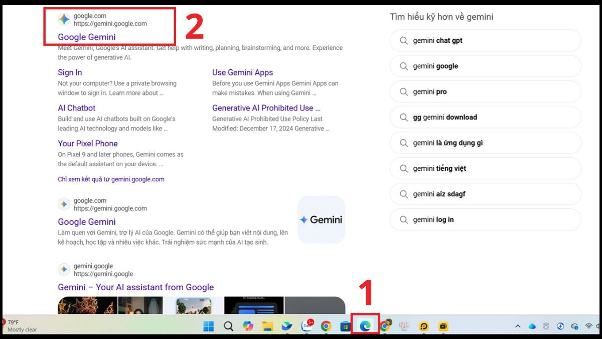 Mở Microsoft Edge tìm trang chủ thực hiện cách tải gemini về máy tính.
