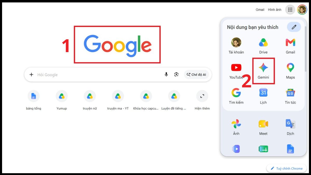 Mở ứng dụng Gemini trên Google Chrome thực hiện cách tải gemini về máy tính.
