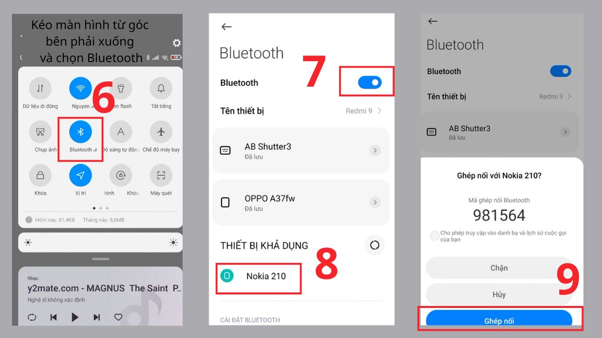 Ghép nối hai thiết bị để thực hiện cách tải nhạc về điện thoại Nokia 105 qua Bluetooth.
