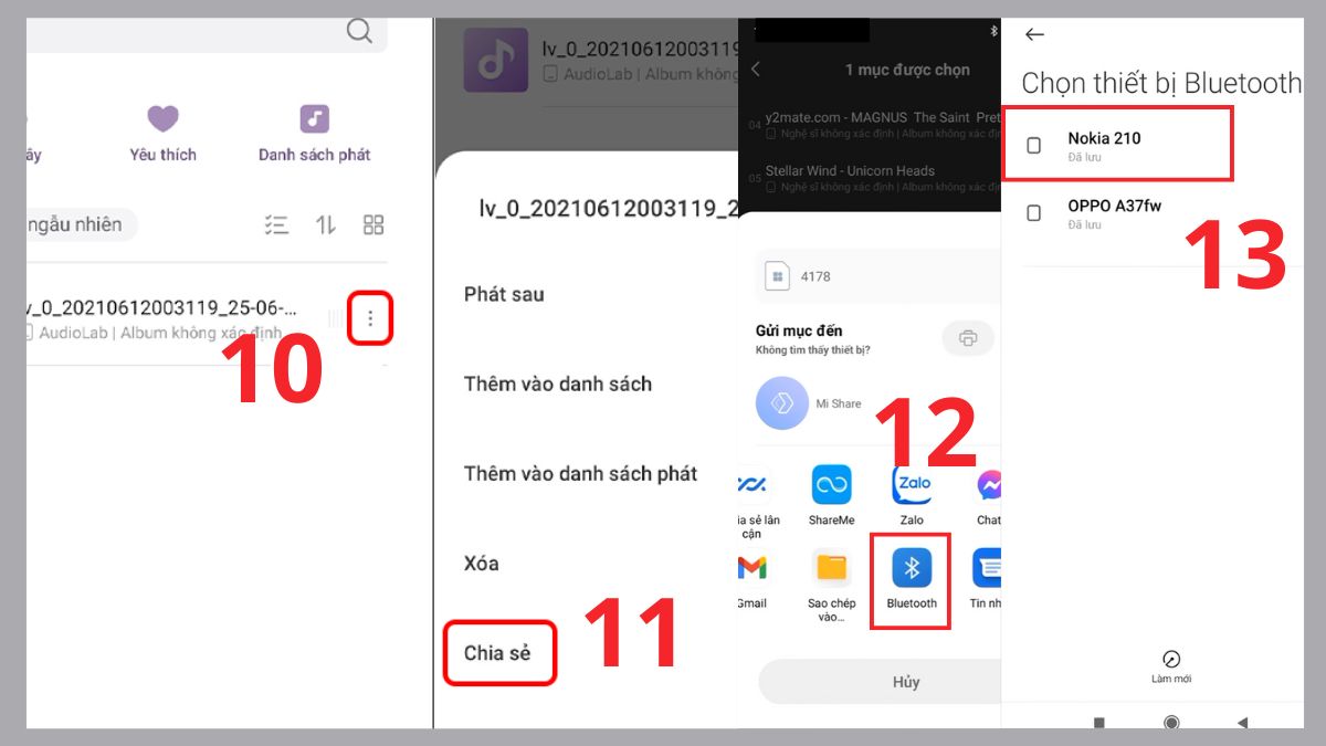 Thao tác chia sẻ file nhạc khi áp dụng cách tải nhạc trên Nokia cục gạch từ máy khác.