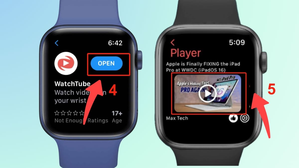Mở ứng dụng và thực hiện cách xem youtube trên apple watch với video hiển thị mượt.