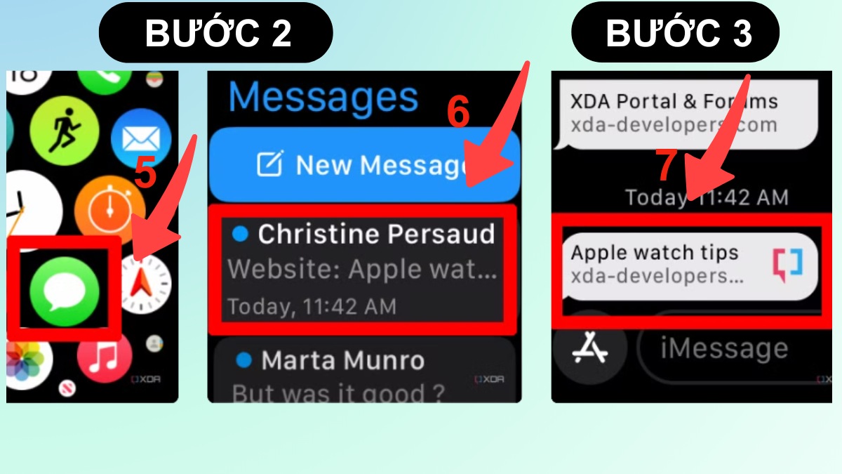 Truy cập Messages để bắt đầu cách xem youtube trên apple watch qua liên kết được chia sẻ.