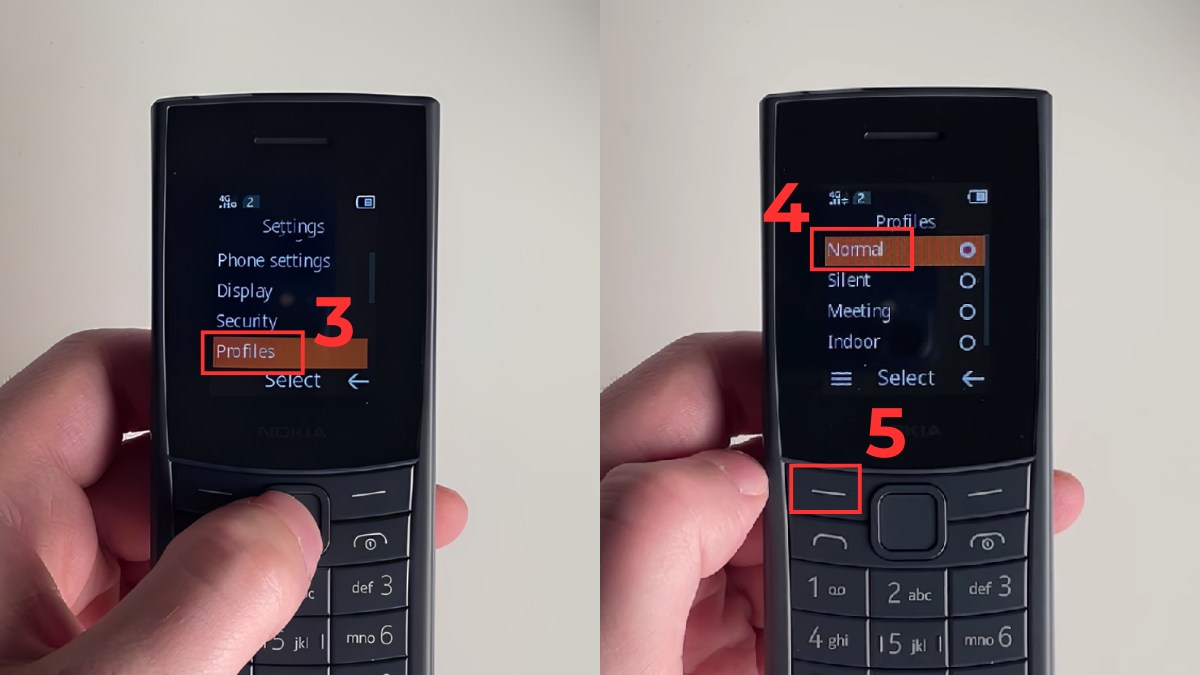 Chọn cấu hình Normal trong mục Profiles để bắt đầu tắt tiếng bàn phím Nokia 105.