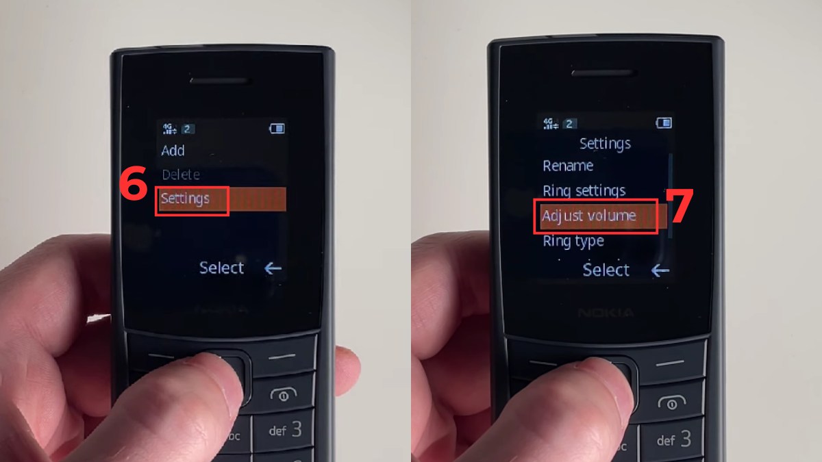 Vào Settings và chọn Adjust volume giúp thực hiện cách tắt âm bàn phím nokia 110 4g.