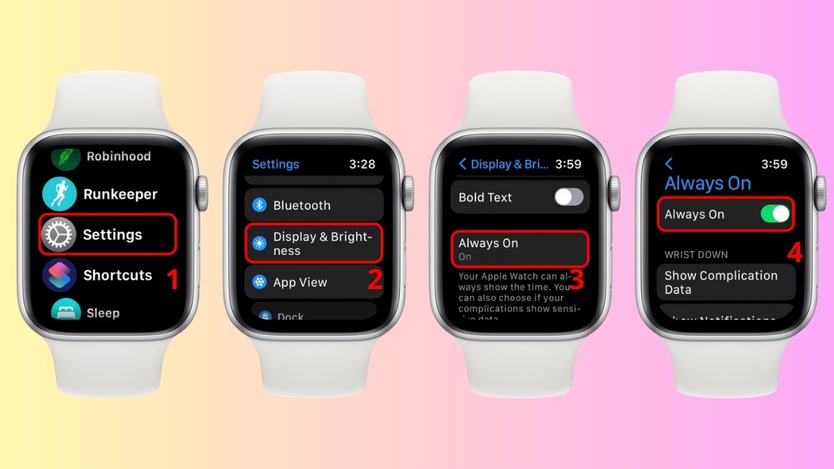 Hướng dẫn 4 bước thực hiện cách tắt always on display trên apple watch trực tiếp.