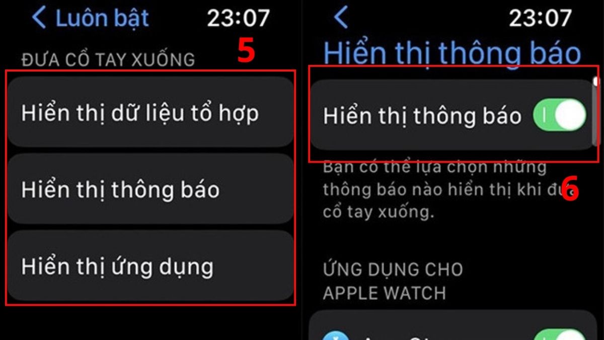 Tùy chỉnh thông báo để tắt tính năng luôn hiển thị để tiết kiệm pin Apple Watch hiệu quả.