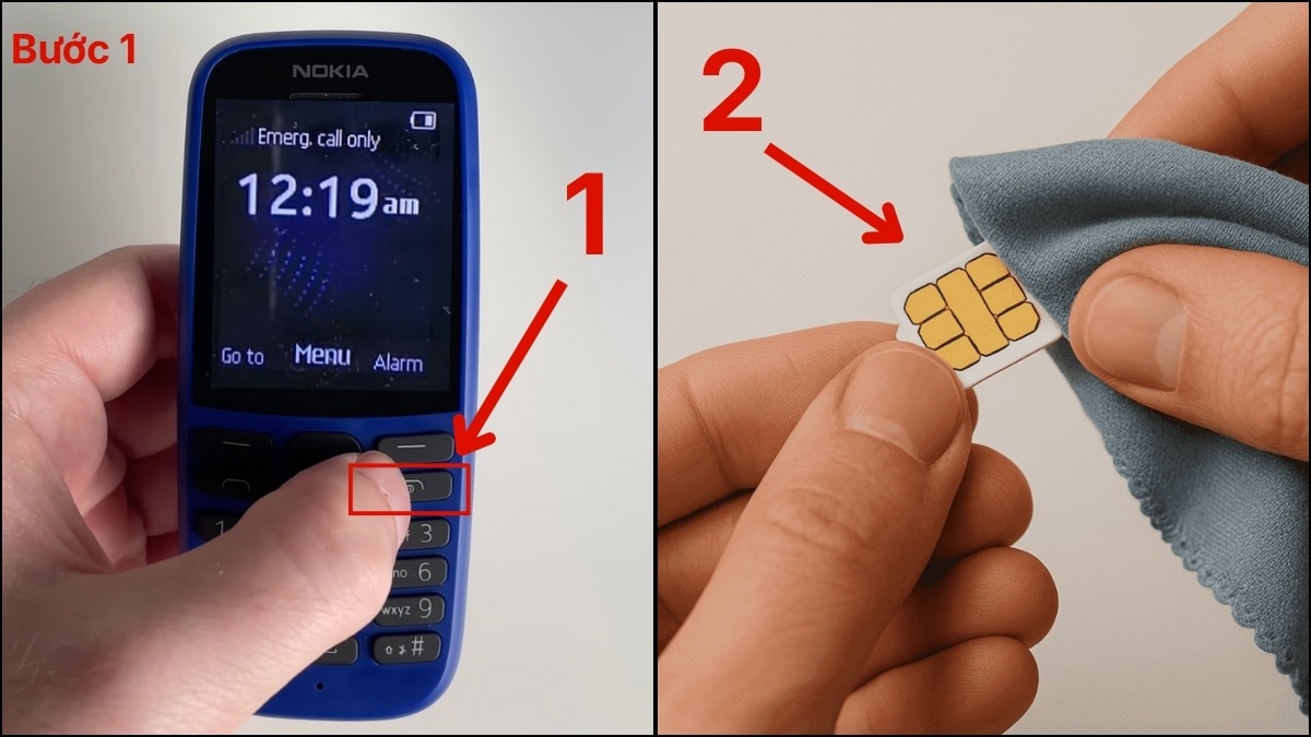 Tháo và vệ sinh SIM để xử lý lỗi khi thực hiện cách tắt cuộc gọi khẩn cấp trên nokia 105.