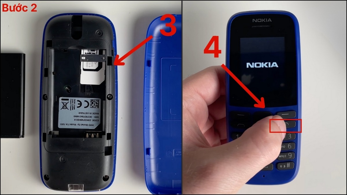 Lắp lại SIM đúng chiều để hoàn tất cách tắt cuộc gọi khẩn cấp trên nokia cục gạch.