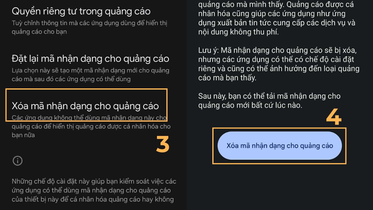 xóa mã nhận dạng cho quảng cáo để tắt cá nhân hóa