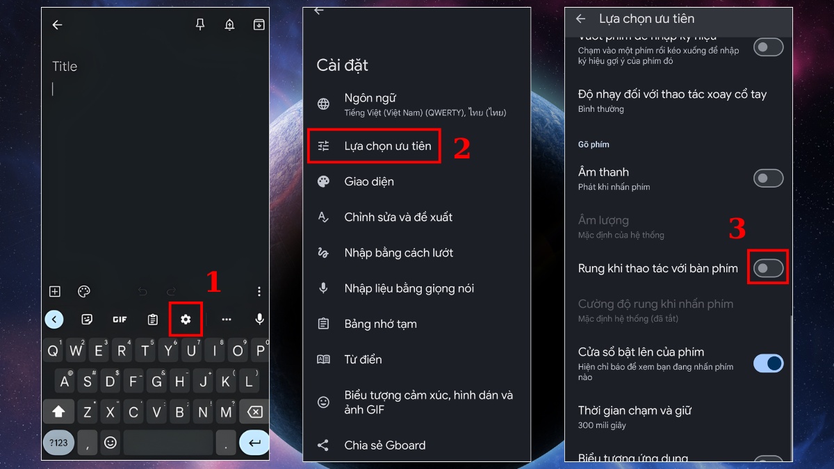 chi tiết cách tắt chế độ rung của bàn phím samsung Gboard; tắt rung bàn phím điện thoại