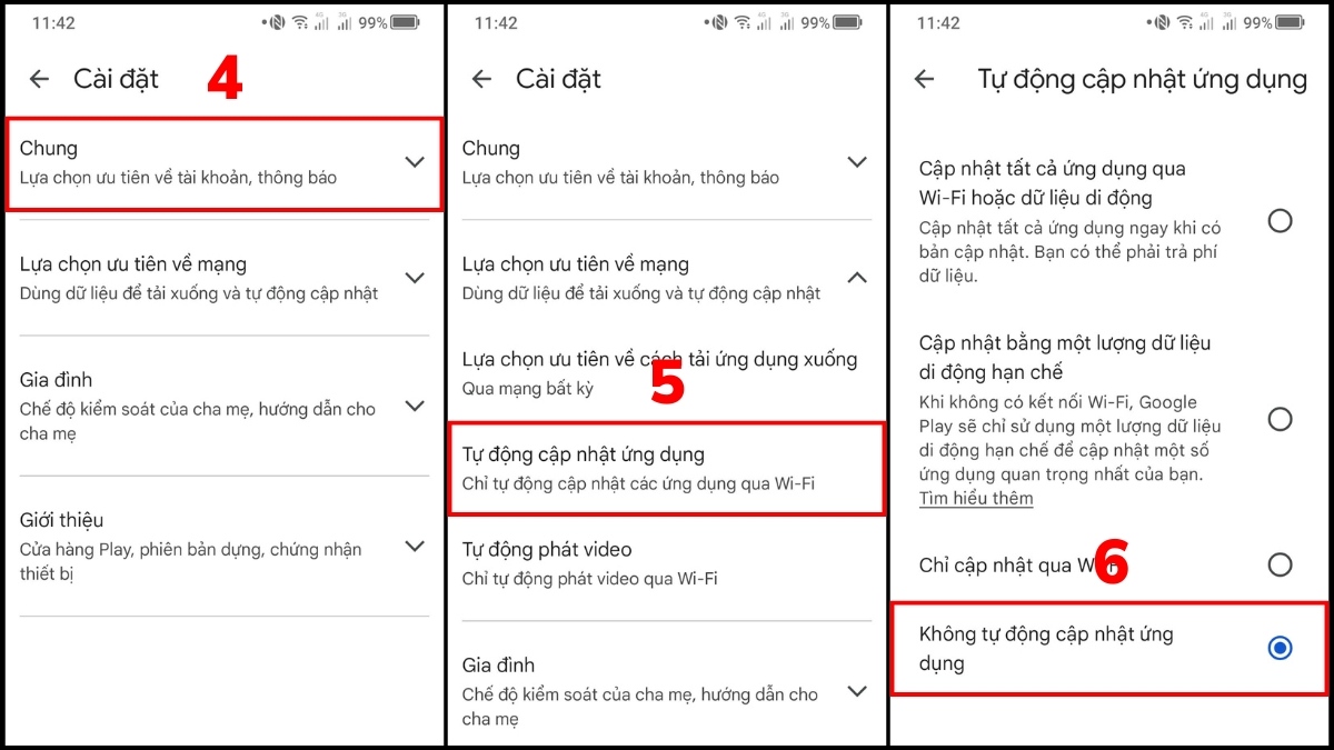 tắt cập nhật ứng dụng tự động trên Google Play Store
