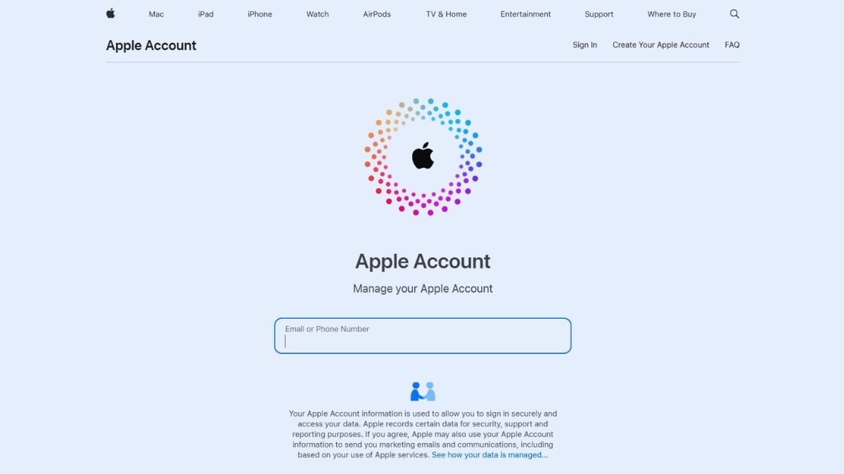 Truy cập quản lý Apple Account để xác thực kết quả cách thoát icloud trên apple watch.