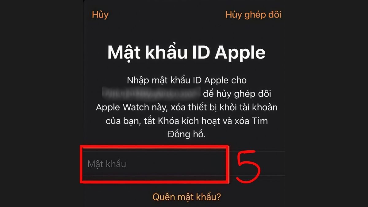 Nhập mật khẩu ID Apple để tắt khóa kích hoạt khi thực hiện cách thoát icloud trên apple watch.
