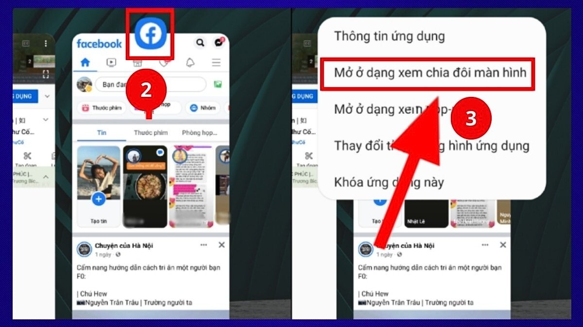 Chọn Mở ở dạng xem chia đôi màn hình để thực hiện vừa nghe youtube vừa lướt web.
