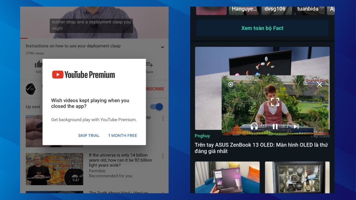 YouTube Premium hỗ trợ nghe nhạc youtube tắt màn hình android không quảng cáo.