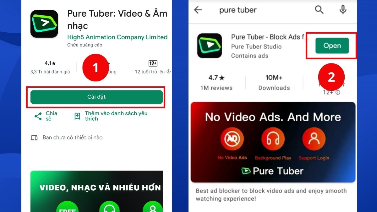 Giao diện Pure Tuber hỗ trợ nghe youtube ngoài màn hình khóa cực đơn giản.