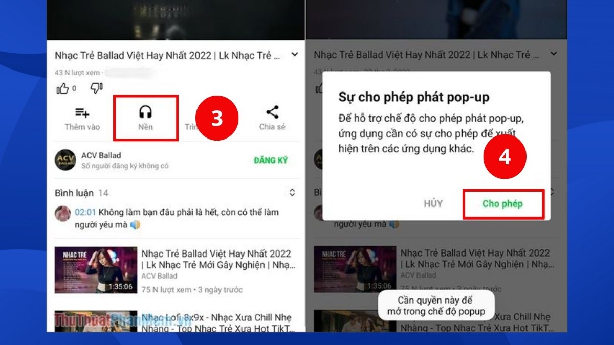 Nhấn biểu tượng tai nghe trên Pure Tuber để phát nhạc YouTube dưới nền.