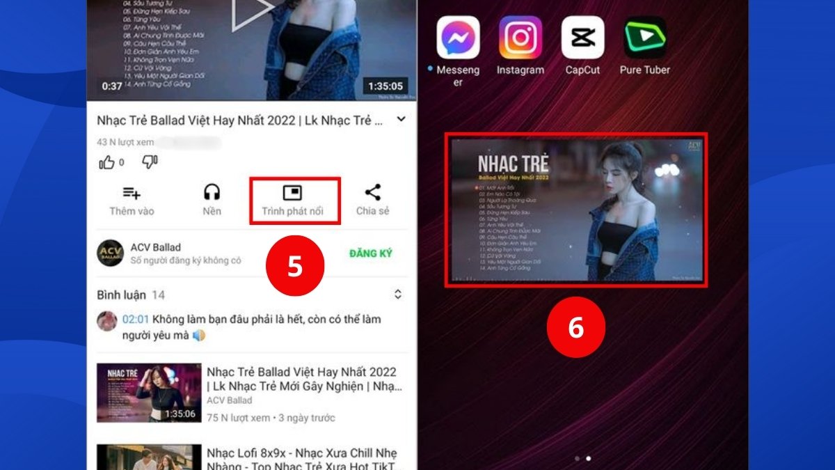 Trình phát nổi của Pure Tuber giúp người dùng vừa nghe youtube vừa lướt web.