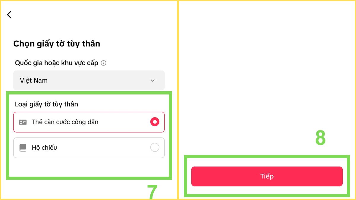 Cách xác minh tài khoản TikTok bằng CCCD hoặc hộ chiếu để định danh người bán.