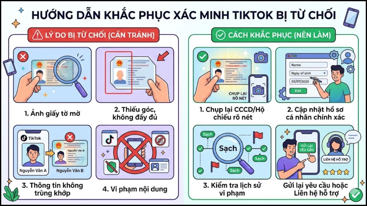 Khắc phục lỗi khi xác minh tài khoản TikTok bị từ chối do hình ảnh mờ.