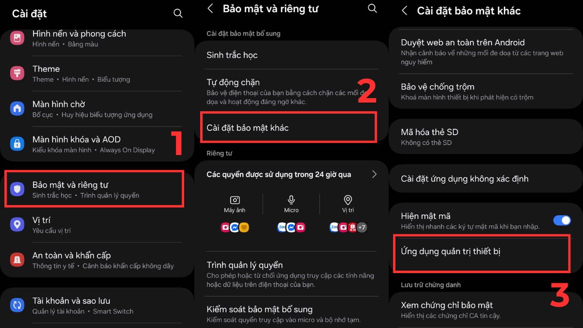 cách khắc phục lỗi không xoá được ứng dụng trên điện thoại samsung, kiểm tra quyền quản trị để gỡ bỏ ứng dụng