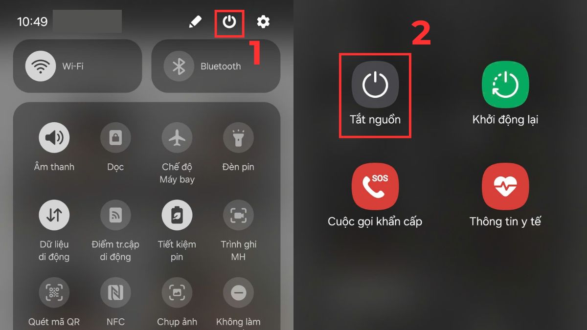 cách xoá ứng dụng trên điện thoại samsung khi bị lỗi, khởi động lại hệ thống bằng cách Tắt nguồn