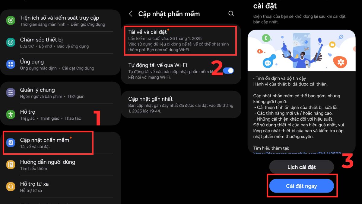 cách xoá ứng dụng trên điện thoại samsung bằng nâng cấp hệ thống, Cập nhật phần mềm để cải thiện hiệu suất