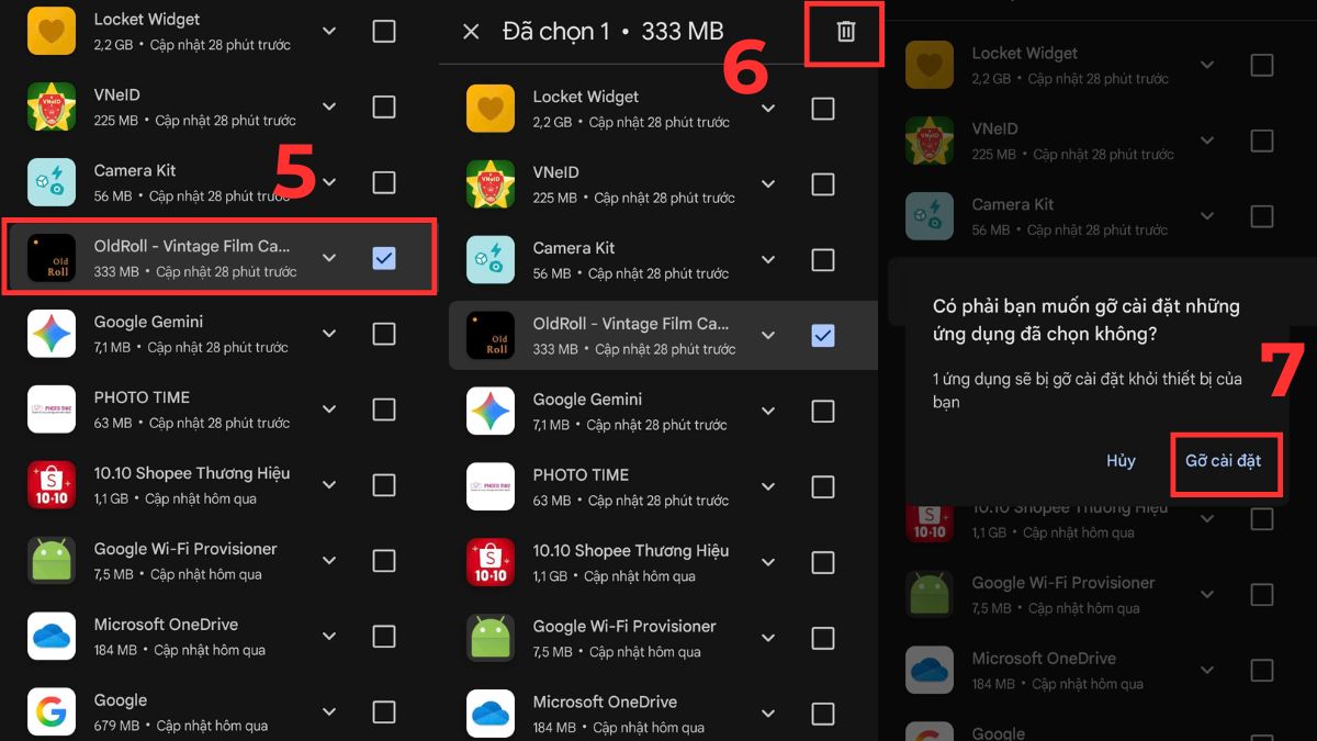 cách xoá game trên điện thoại samsung, gỡ bỏ ứng dụng đã chọn bằng cách nhấn Gỡ cài đặt