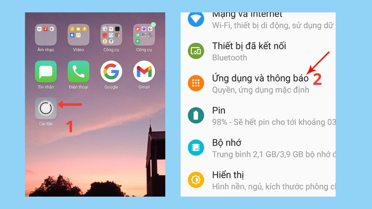 Truy cập mục ứng dụng để thực hiện cách xóa dữ liệu trên điện thoại Samsung.