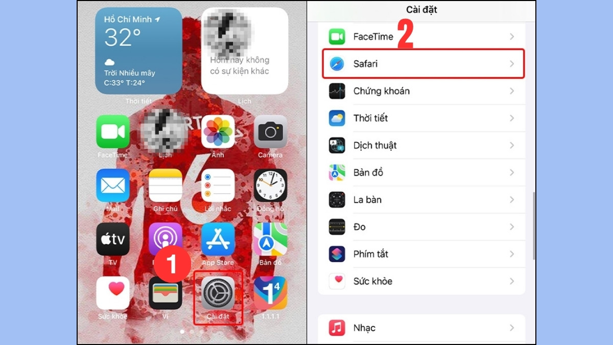 Vào phần cài đặt Safari trên iOS, điện thoại bị nhiễm virus cách khắc phục hiệu quả.
