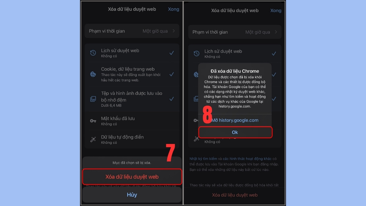 Xác nhận xóa dữ liệu Chrome hoàn tất, cách xử lý khi điện thoại bị nhiễm mã độc.