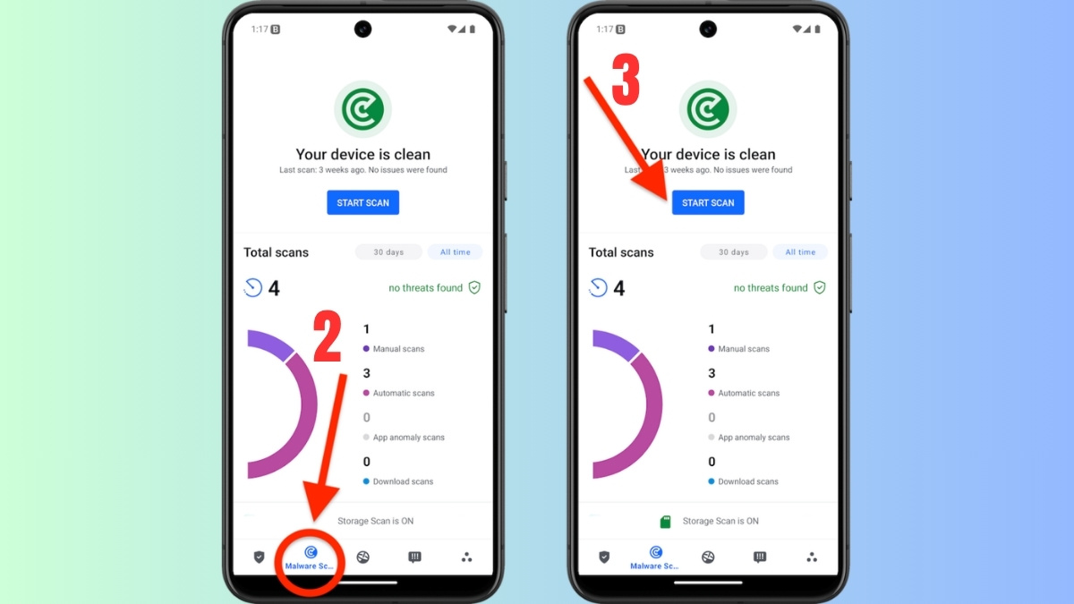 Sử dụng tính năng Malware Scanner, điện thoại bị nhiễm virus cách khắc phục nhanh chóng.