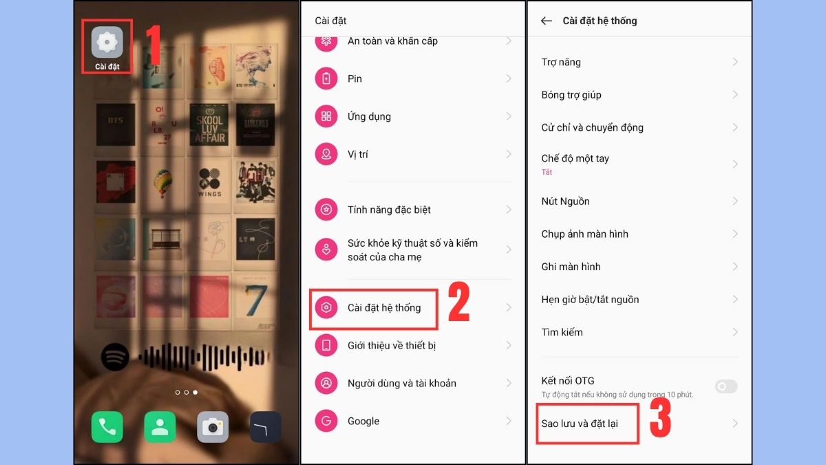 Vào mục Sao lưu và đặt lại trên Android, cách xử lý khi điện thoại bị nhiễm virus.