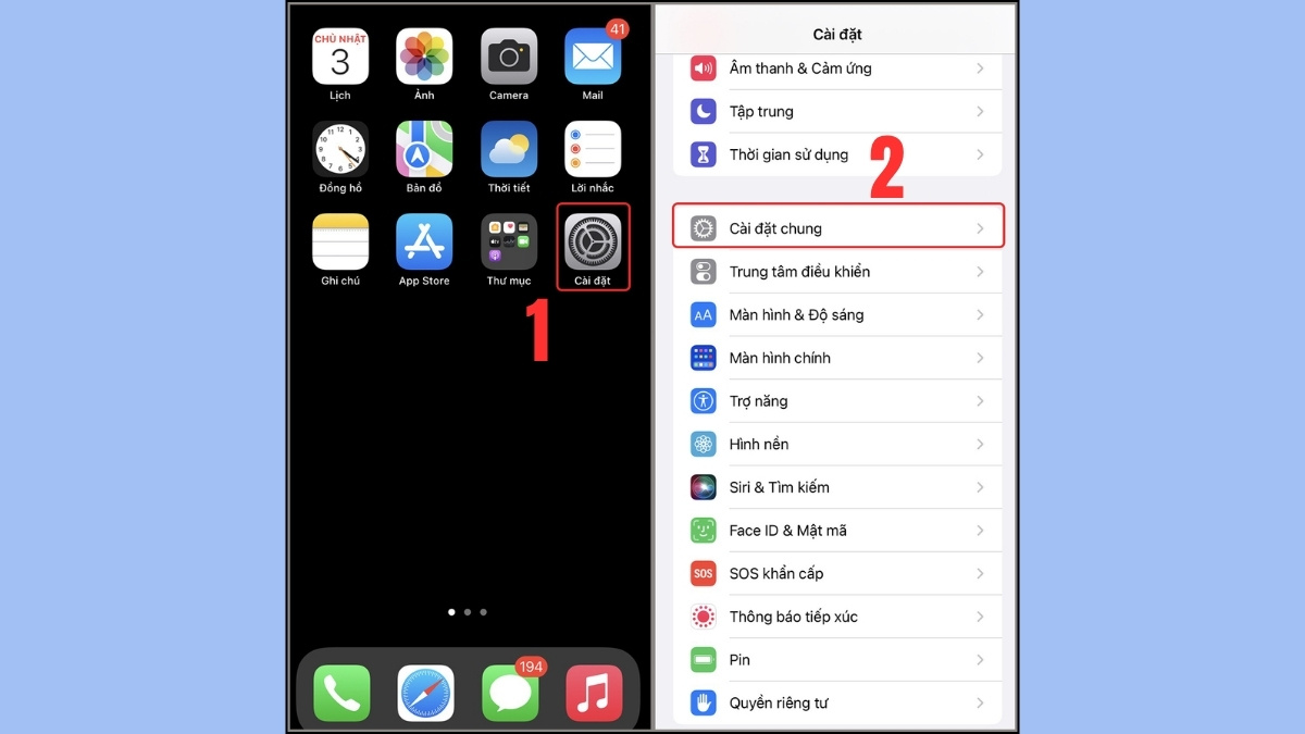 Truy cập Cài đặt chung trên iPhone, cách xử lý điện thoại bị nhiễm virus hệ iOS.