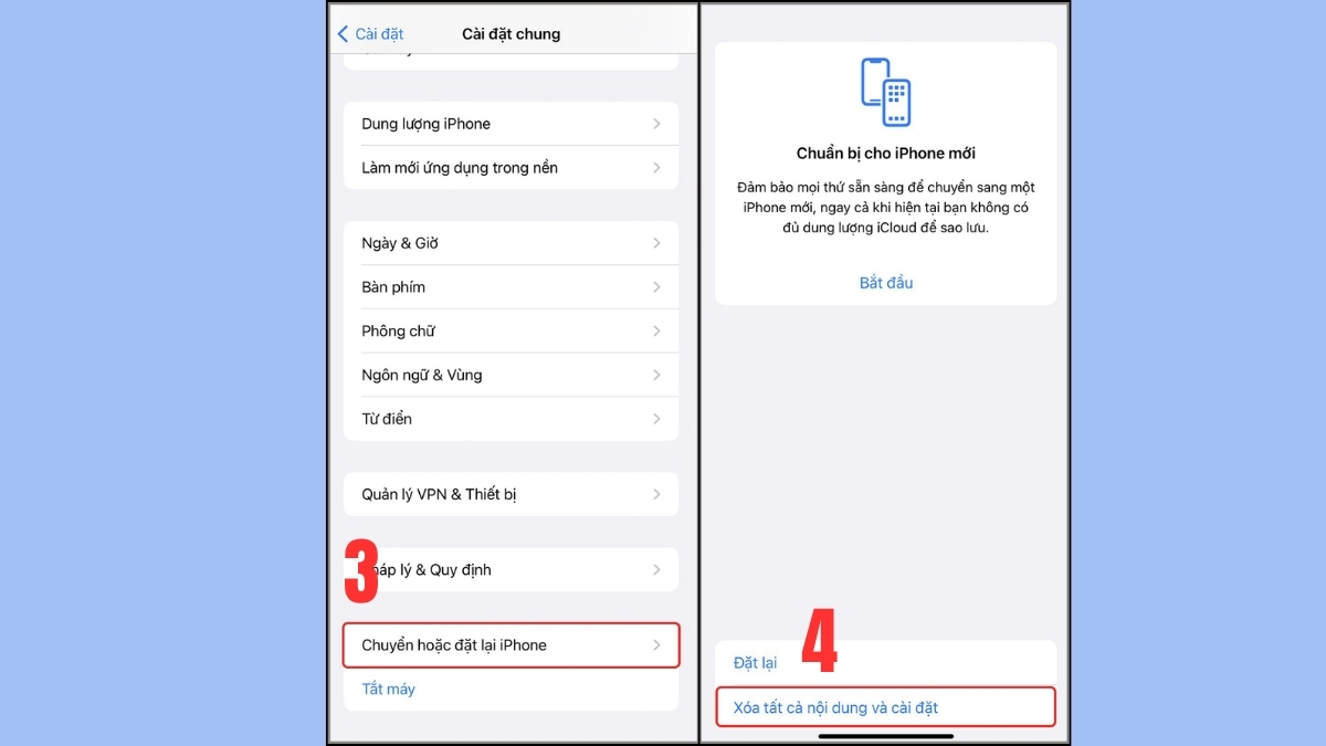 Chọn Xóa tất cả nội dung và cài đặt, cách xử lý khi điện thoại bị nhiễm mã độc.