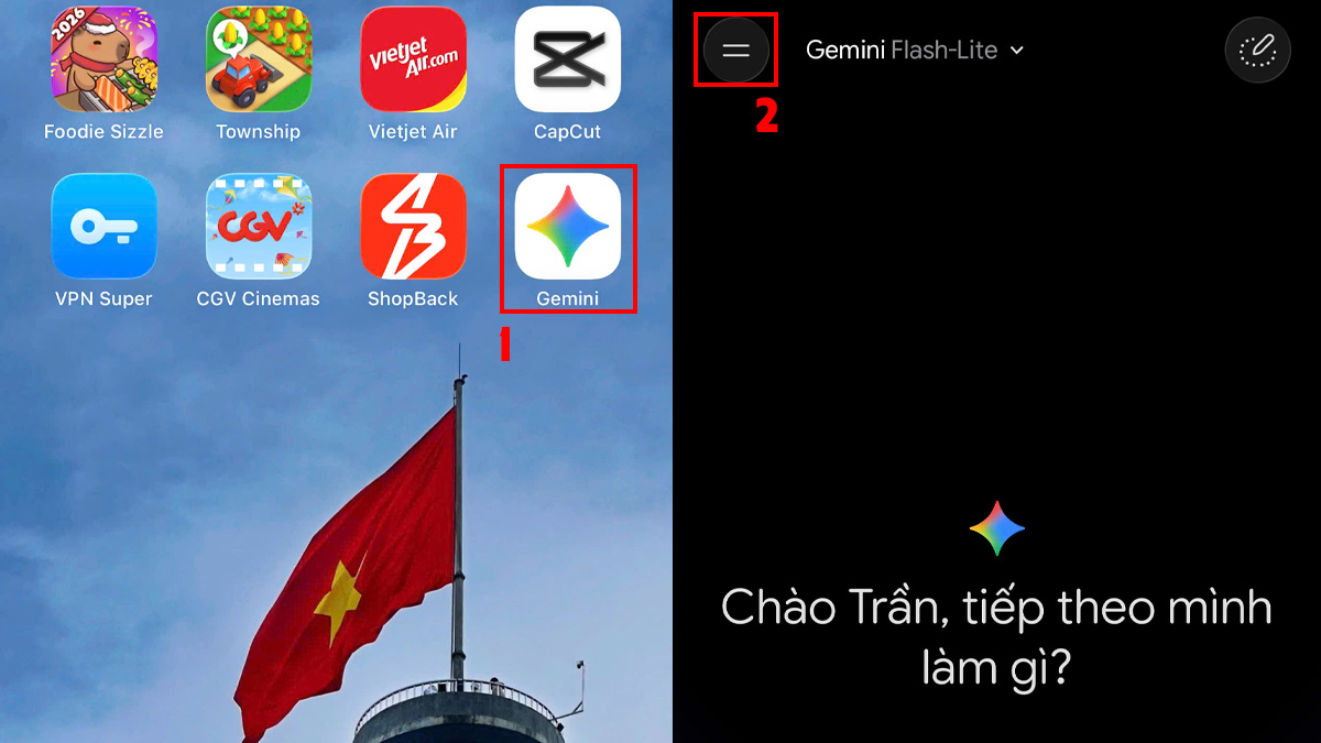 Mở ứng dụng Gemini trên điện thoại hỗ trợ cách xóa lịch sử gemini.