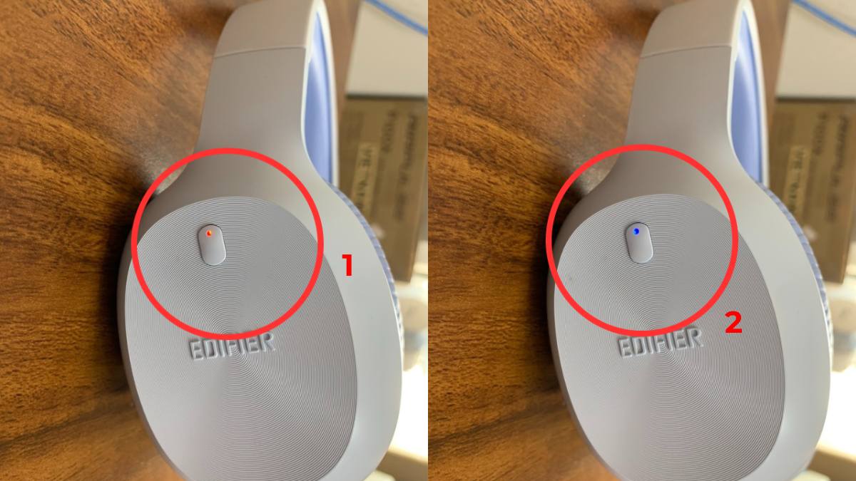 Thao tác tắt nguồn trước khi đưa tai nghe Edifier về chế độ ghép đôi mới.