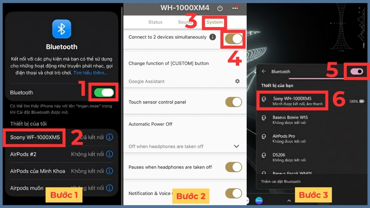 Cách kết nối tai nghe sony với iphone và thiết bị thứ hai cùng lúc qua Multipoint.