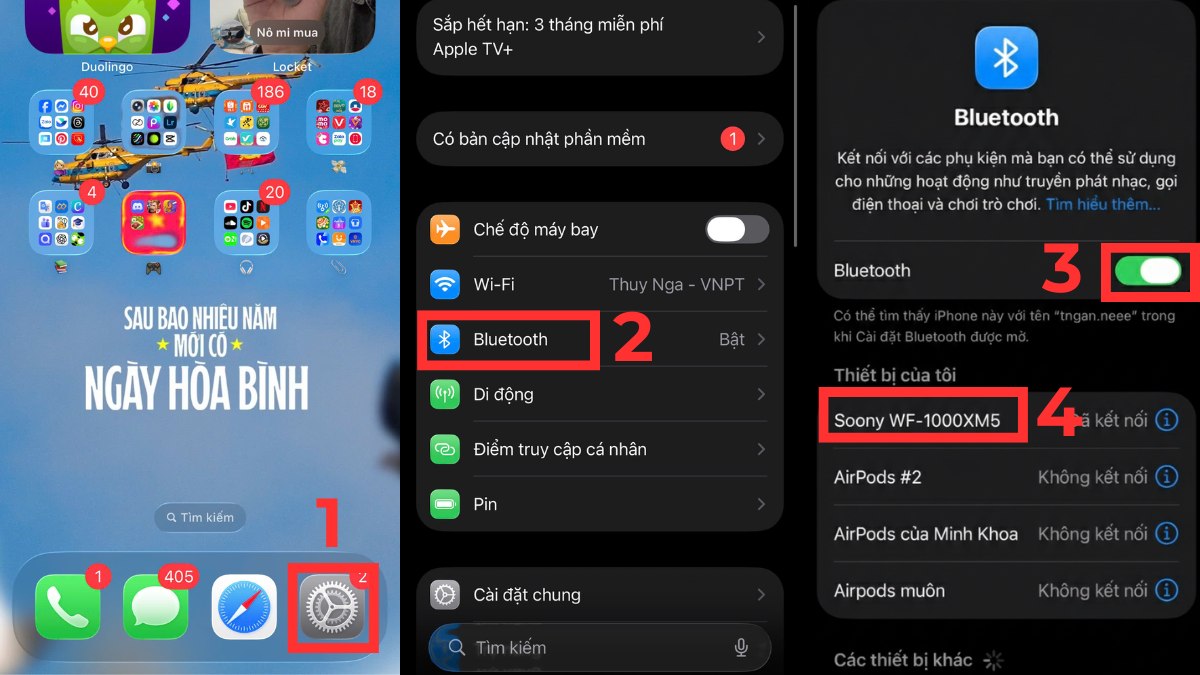Truy cập cài đặt Bluetooth để thực hiện cách kết nối tai nghe sony với iphone.