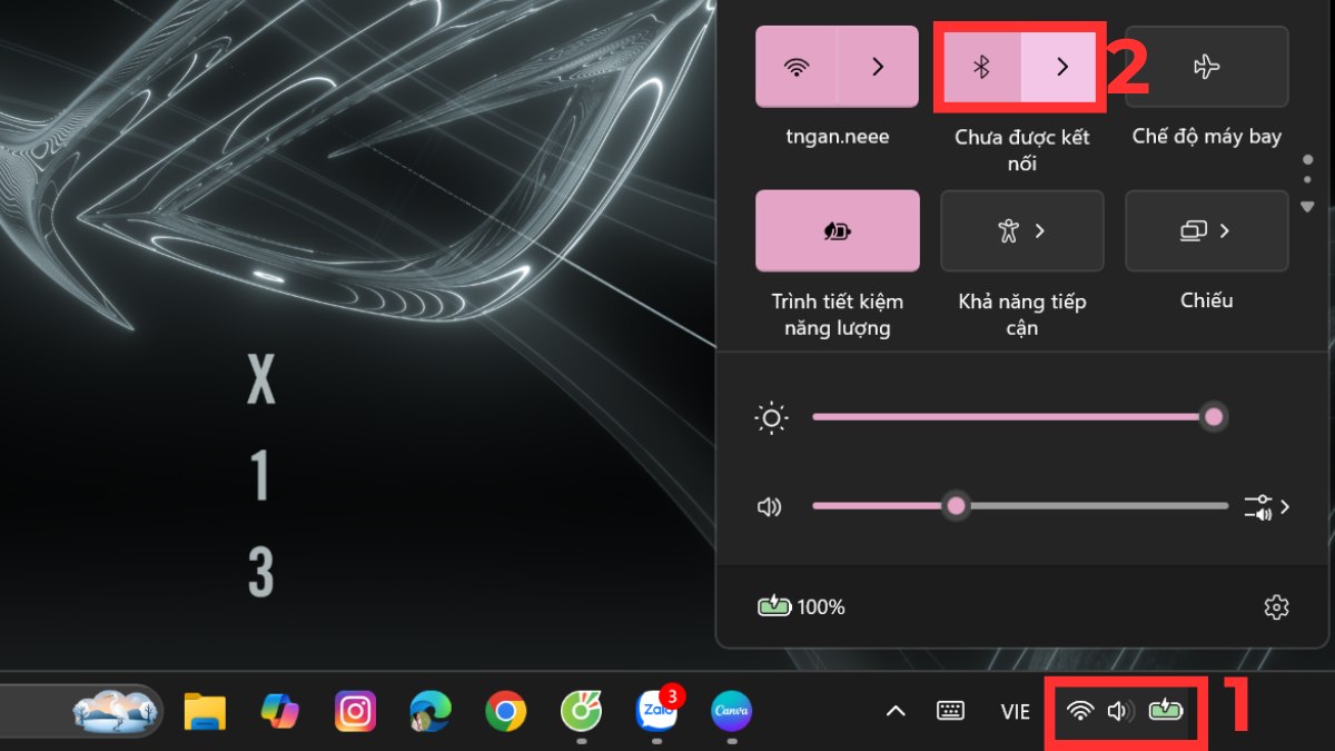 Thao tác mở bảng điều khiển Bluetooth để kết nối tai nghe sony với máy tính Windows.