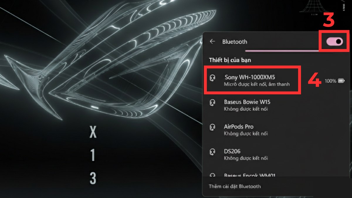 Chọn đúng tên tai nghe Sony trong danh sách để kết nối tai nghe sony với laptop.