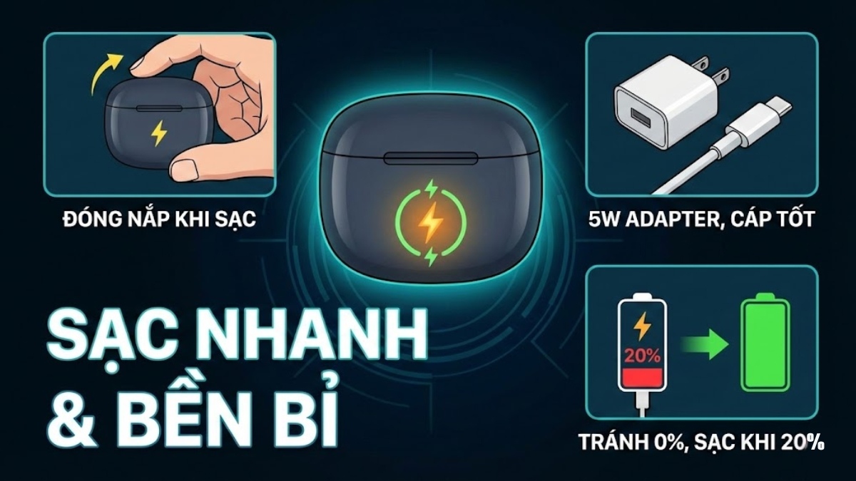 Lưu ý khi sạc giúp nhận biết tai nghe bluetooth đầy pin và bảo vệ tuổi thọ máy.
