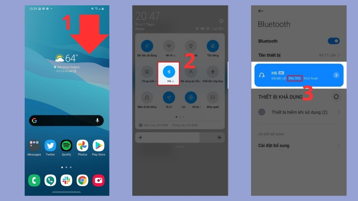 Kiểm tra mục Bluetooth trên Android để thực hiện cách nhận biết tai nghe bluetooth hết pin.