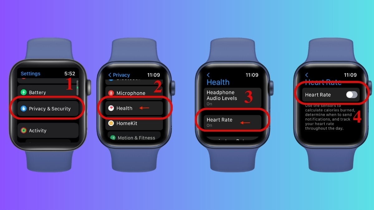 Tắt đo nhịp tim ngầm là mẹo dùng pin apple watch lâu hơn mỗi ngày.