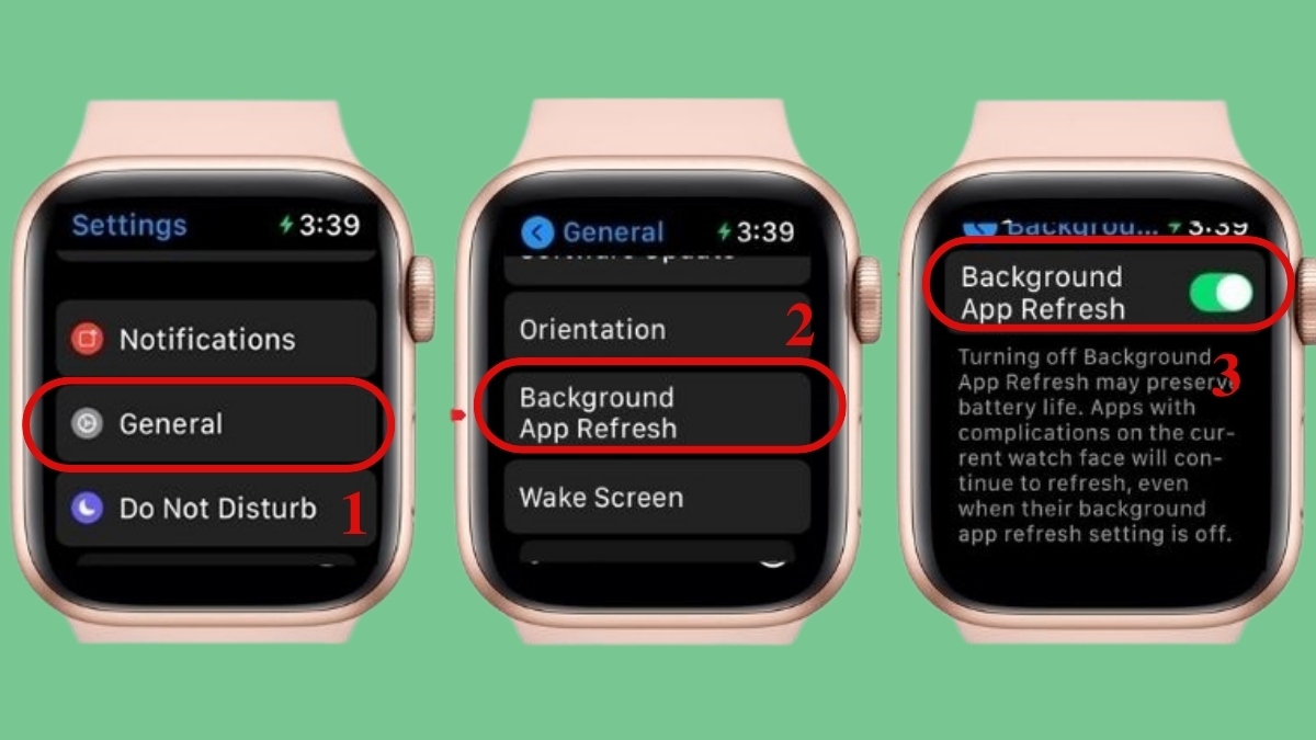 Cách tiết kiệm pin apple watch qua việc quản lý làm mới ứng dụng nền.