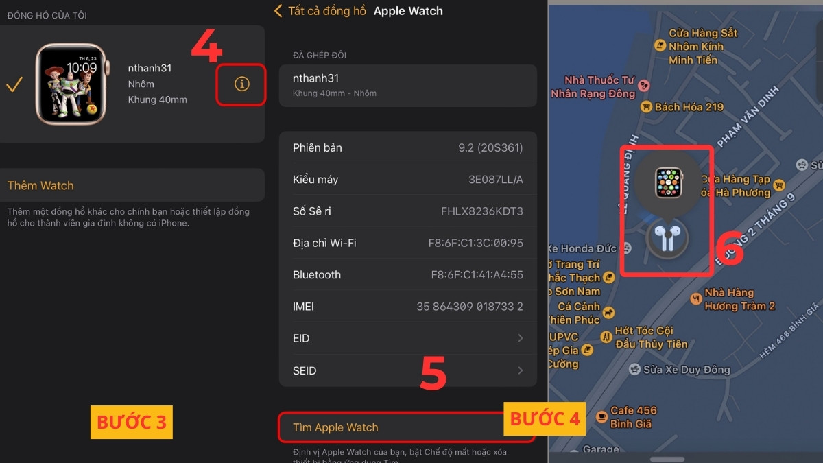 Nhấn vào biểu tượng thông tin để bắt đầu tìm apple watch bằng iphone.